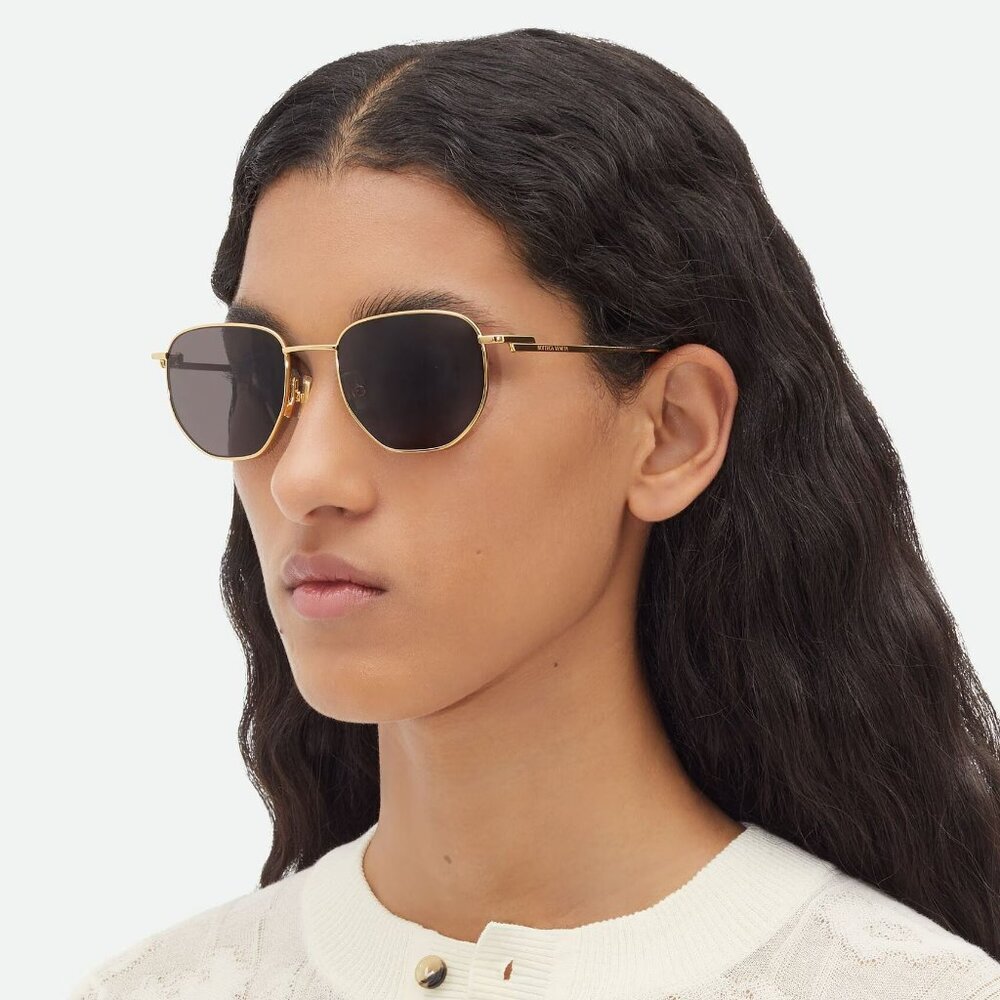Bottega Veneta BV1301S 001 BRAND NEW Sunglasses Gold Grey Split Panthos Unisex